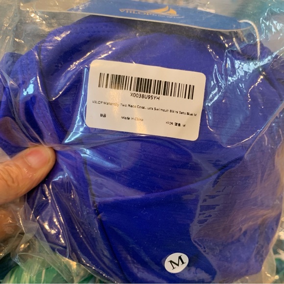 Maternity Two Piece Criss Cross Blue Swimsuit Bikini V Neck Size Small - Picture 13 of 15